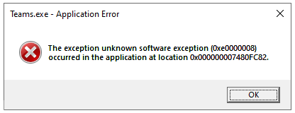 Teams Unhandled Exception